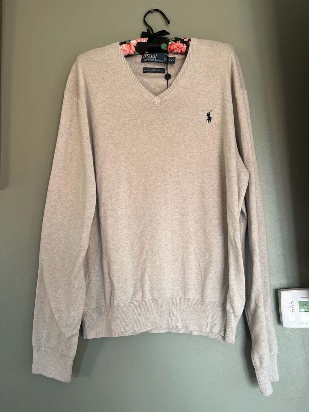 Polo Ralph Lauren XXL Pima Cotton V-Neck Sweater in Oatmeal Heather